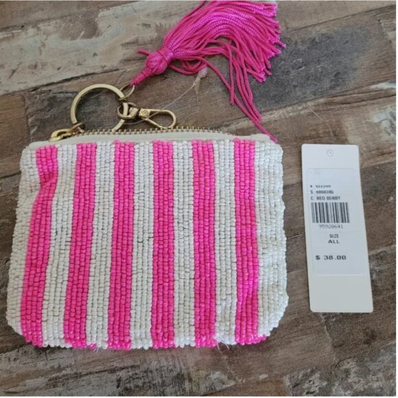 Anthropologie NWT Fiona Hand Beaded Watermelon Slices Clutch w/ Hot Pink Tassel - Picture 4 of 6